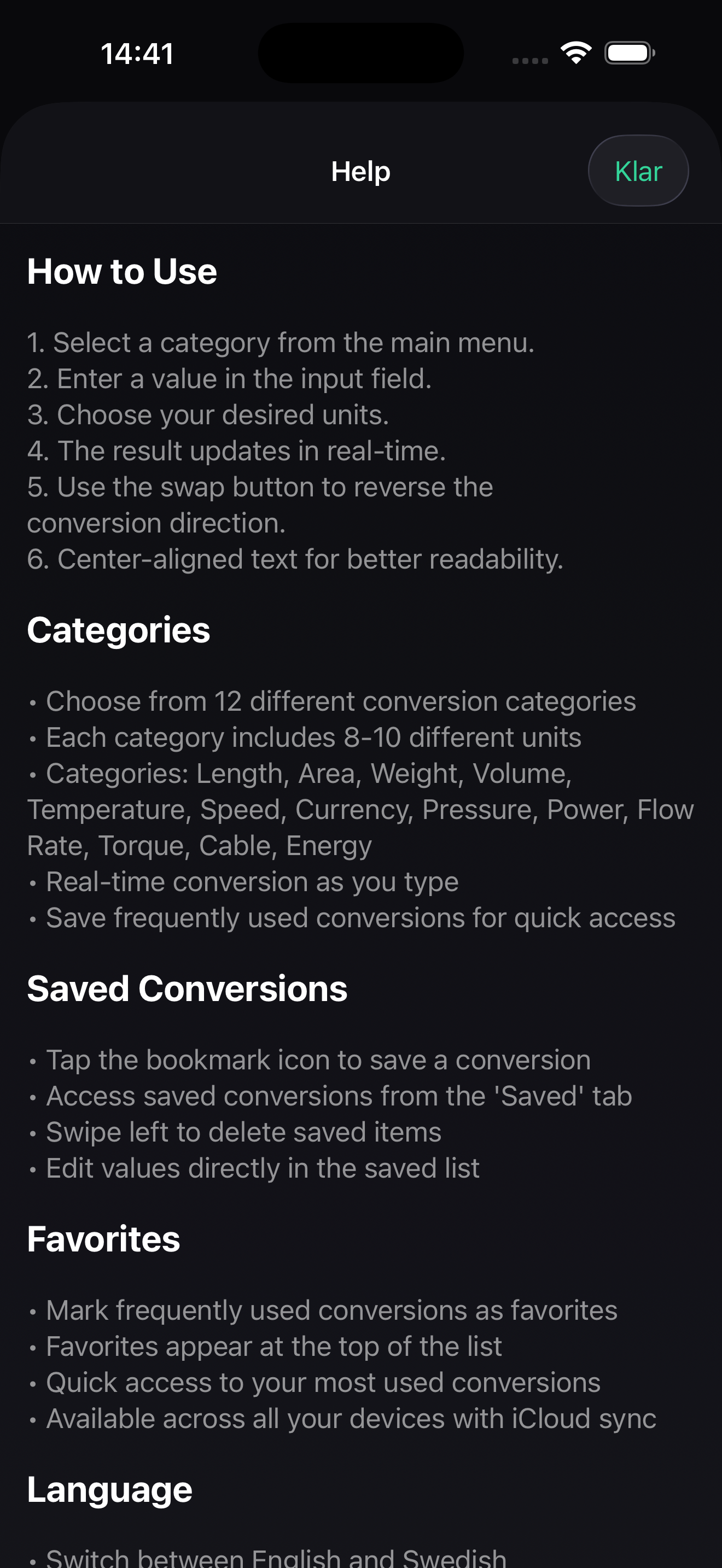 Unit Converter - Favorites